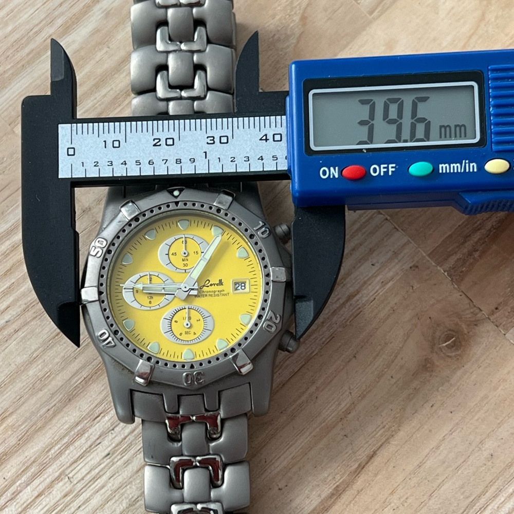 Lorelli Titanium Rare Men’s Chronograph Watch Yellow Dial Titanium Bracelet Date - Picture 14 of 15
